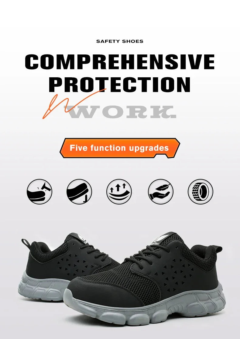 Men's Safety Shoes Comfortable Non-Slip Work Shoes Lightweight Breathable Safety Toe Casual Sneakers for Construction Site Black