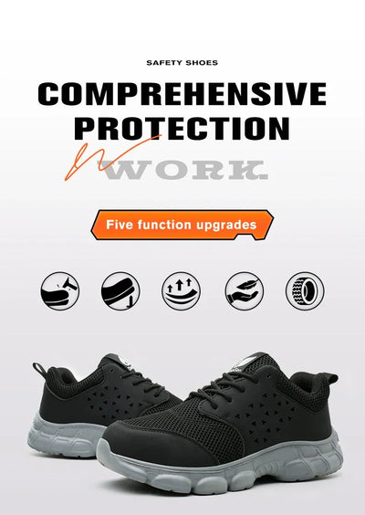 Men's Safety Shoes Comfortable Non-Slip Work Shoes Lightweight Breathable Safety Toe Casual Sneakers for Construction Site Black