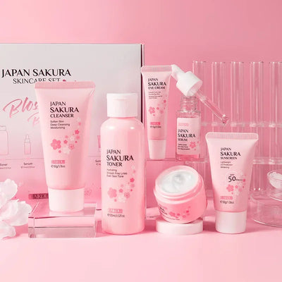 5pcs/set Sakura Skin Care Sets Face Cream Serum Toner Facial Cleanser Sunscreen Eye Cream Face Skin Care Products