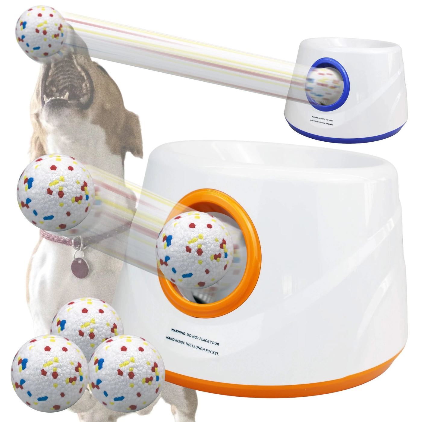 Automatic Ball Launcher Indoor/Outdoor Dog Toy 3 Distance Settings ETPU Balls Dog Tennis Ball Launcher Interactive Dog Toys