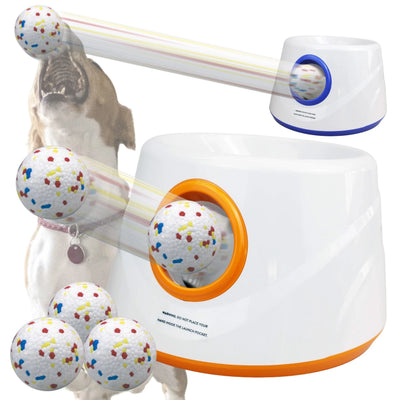 Automatic Ball Launcher Indoor/Outdoor Dog Toy 3 Distance Settings ETPU Balls Dog Tennis Ball Launcher Interactive Dog Toys