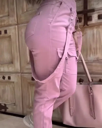 Women's Cargo Pants Autumn Cuff Suspenders Streetwear