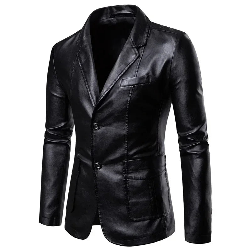 Blazer Man 2025 Men's PU Leather Jackets for Men Autumn Jacket Button Turn Down Collar Business Coat Biker Motocycle Jacket