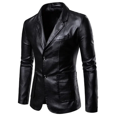 Blazer Man 2025 Men's PU Leather Jackets for Men Autumn Jacket Button Turn Down Collar Business Coat Biker Motocycle Jacket