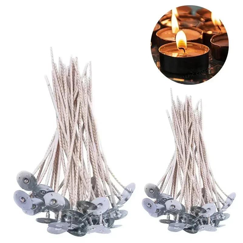 100pcs waxed cotton candle wicks set with stand original smokeless soy oil wax core woven making candles supplies