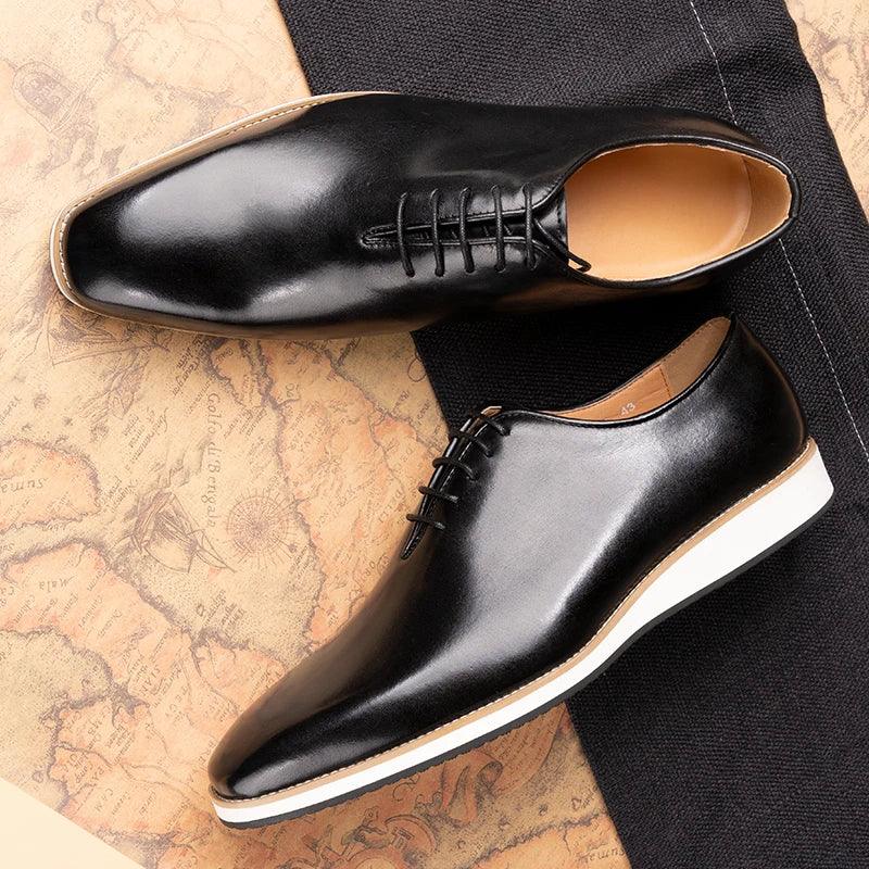 Modern Leather Men's Shoes Office Business Formal Suit Footwear High Quality Oxford Lace Up Handmade Brogue Shoes EVA Outsole