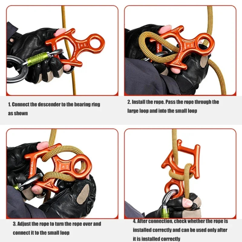 Aluminum Alloys Downhills Descender Rappel Belays Abseiling Mountaineering Device for Rock Climbing and Succour