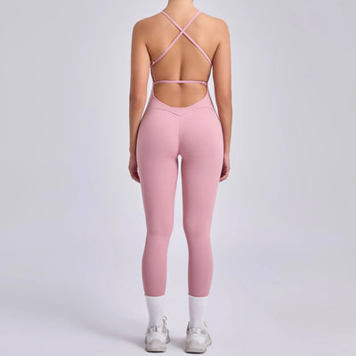 Seamless Yoga Jumpsuits Sports Fitness Cross Straps Beauty Back Peach Hip Raise Tight One-piece Gym Workout Tracksuits for Women