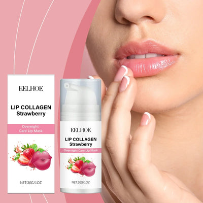 EELHOE Strawberry Night Lip Mask Overnight Deep Hydration Exfoliant for Lips Enhance Skin Elasticity Moisturizing Lip Mask 30g