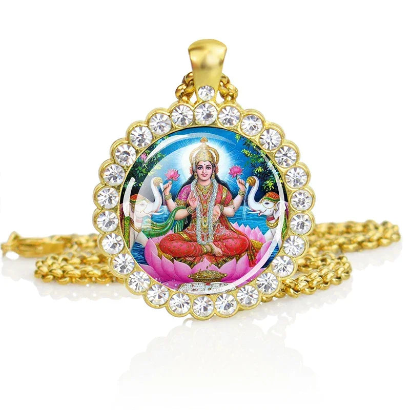 Hinduism Necklace Ganesha Goddess Kashmi Vishnu Rhinestone Pendant Shiva Amulet Charms Necklaces Women Indian Buddhism Jewelry