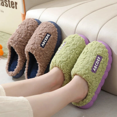 Couple's Plush Slippers for Women & Men - Extra Warm Winter House Shoes, Non-Slip Fuzzy Lined Indoor Slides with Thick Sole