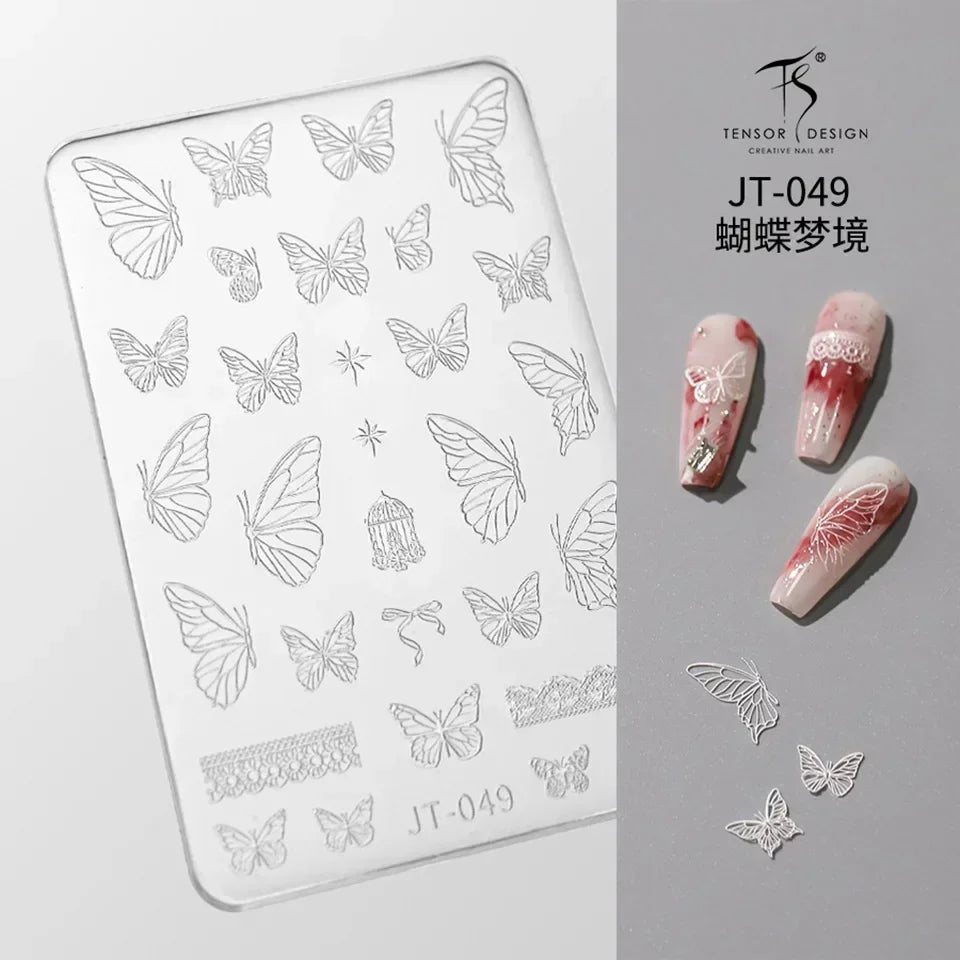 Geometric Bowknot Grid Lace Flora Edge Nail Art Silicone Carving Mold Mould Star Daisy Flower Charms Bow Tie Snowflake Template