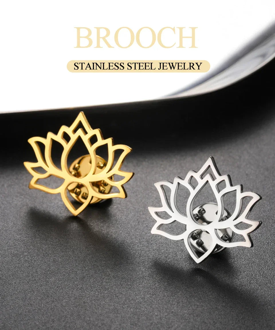 Dawapara Mandala Lotus Flower Brooch Lapel Pin Buddhism Spiritual Jewelry Fashion Stainless Steel Accessories