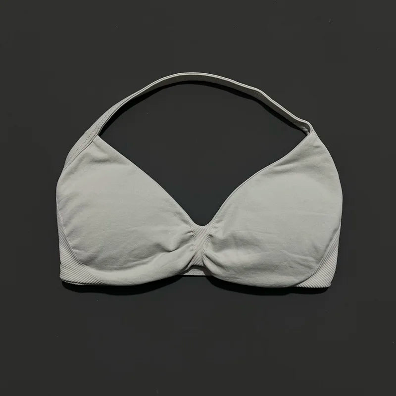 HISTELLO Impact Strappy Bra Gym Top Women High Support Thin Strap Halter Sports Seamless Bras Scrunch Push-up Workout Yoga Tanks