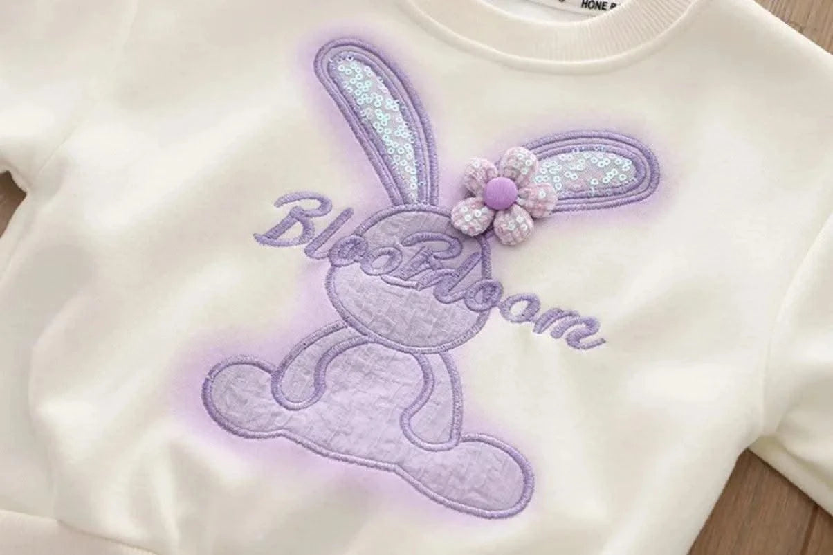 Cartoon Rabbit Long-Sleeved Sweater Two-Piece Baby girl clothes | Children's Spring and Autumn Clothes'