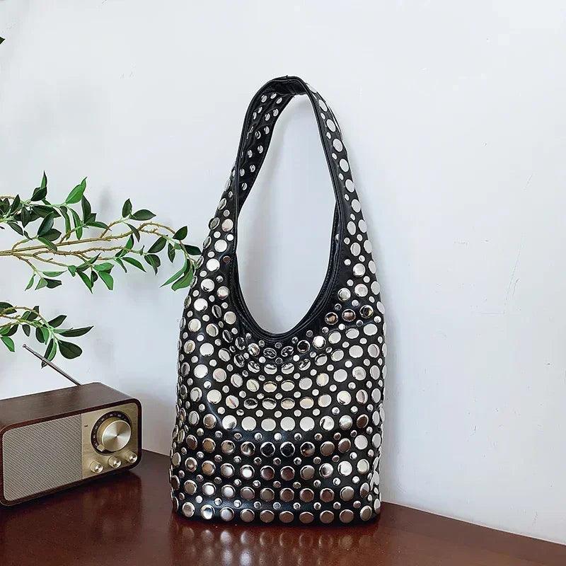 Designer geometric shoulder bag for women top brand handbag luxury shiny rivet handmade evening clutch fashion party