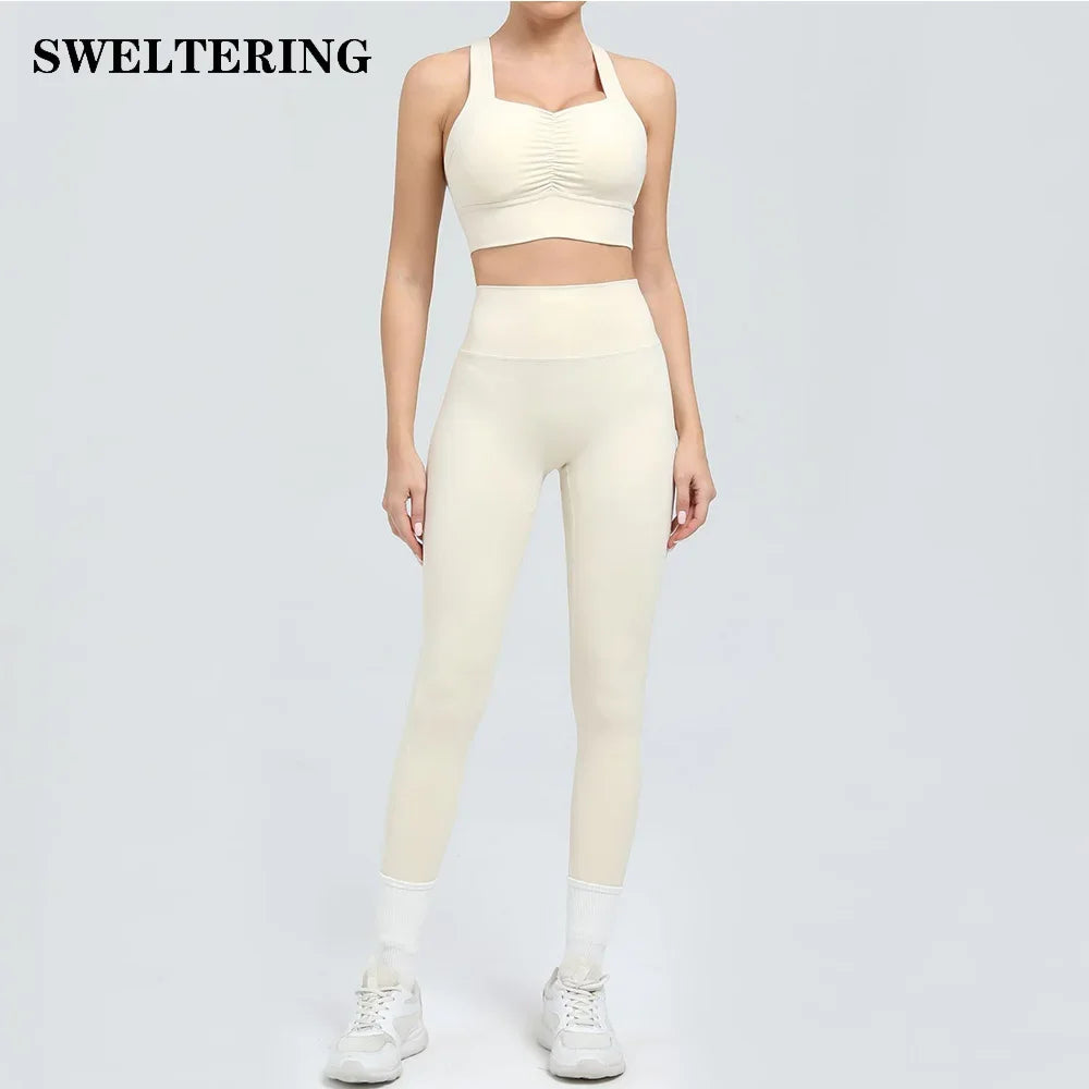Yoga Set 2PCS Women Tracksuit Workout Outfit Sportswear Gym Clothing High Waist Leggings Fitness Bra Sports Suits Athletic Wear