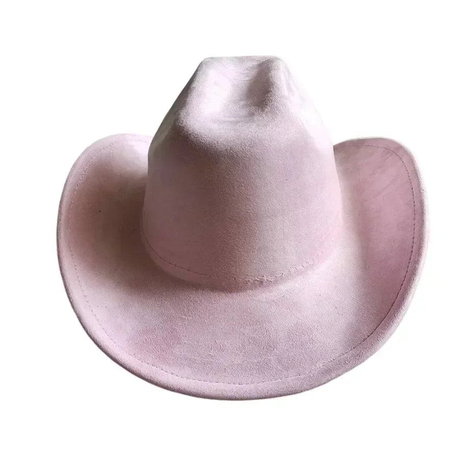 Classic suede leather 7.5cm western cowboy women’s fedora hat men’s church jazz fashion travel party denim 2024