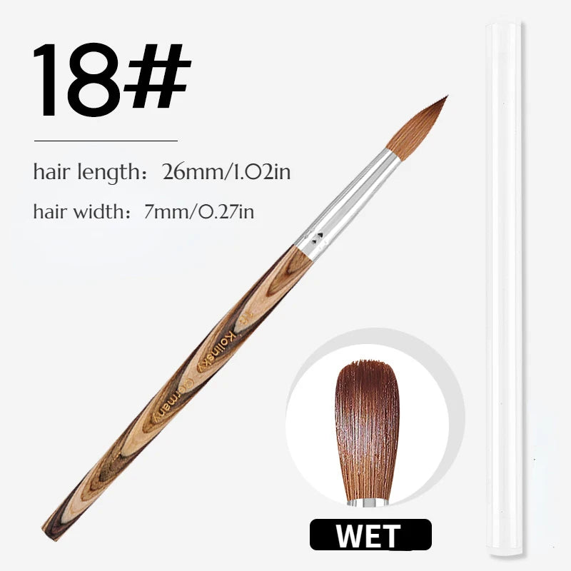 Prue Kolinsky Acrylic Nail Brush Oval Round Head Spliced Wood Handle Professional Salon Quality for Acrylic Powder Size 8-20#