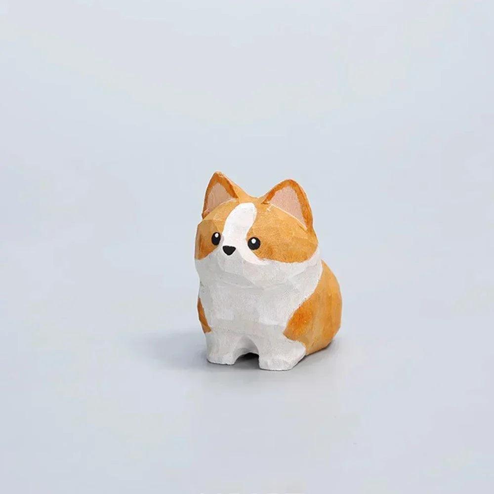 Handcrafted wood carving home decorations decoraciones para el hogar desk accessories room decor handmade corgi statue