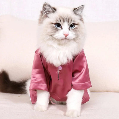 Fashionable Pet Clothes Summer Shirt Cat Wear Silk Dazzle Breathable Thin Non-Stick Fur Traditional Chinese Garments Cat Dresses