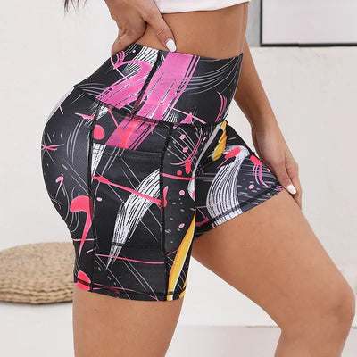 Printed High Waisted Biker Shorts for Women Tummy Control Fitness Athletic Workout Running Yoga Gym Shorts