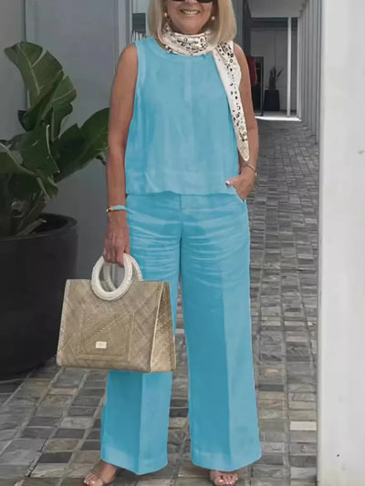 Linen Comfortable Two Piece Sets Tops For Women