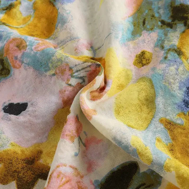 Women's Linen Bohemian Floral Printed  3/4 Sleeve O-Neck Top