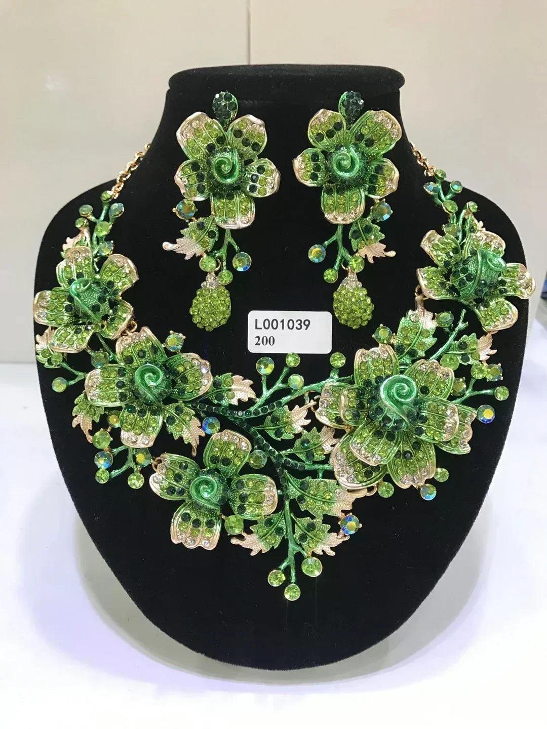 Women luxury necklaces set wedding delicate fashion jewelery crystal rhinestone earrings jewelry sets