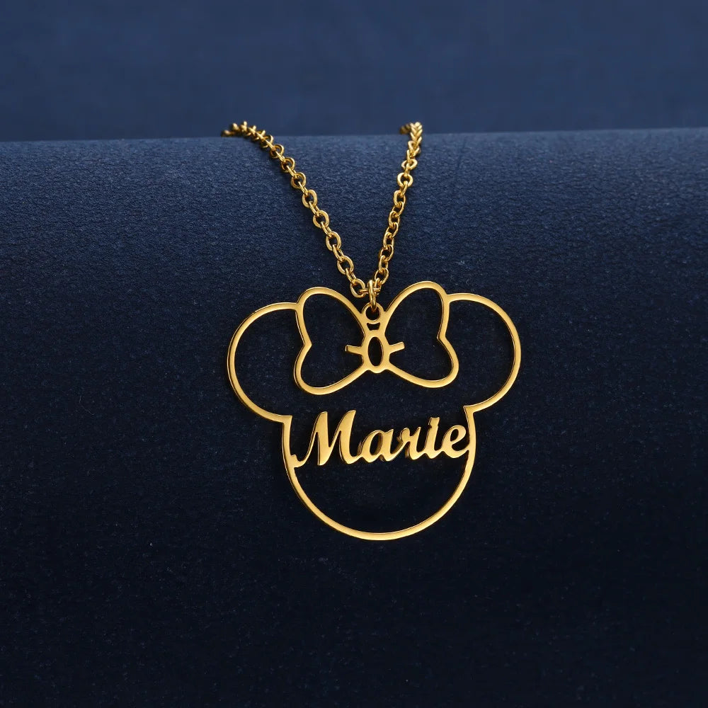 Custom Cute Cartoon Name Necklace Women Girl Gifts Stainless Steel Gold Color Anime Mouse Nameplate Pendant Necklace Jewelry