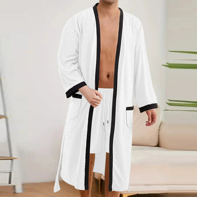 Men's Long Jacquard Soft Belted Bathrobe