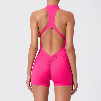 Scrunch Short Sports Jumpsuit Sleeveless Gym Set Women Yoga Clothing  Workout One-piece Suit Female Zipper Overalls for Woman