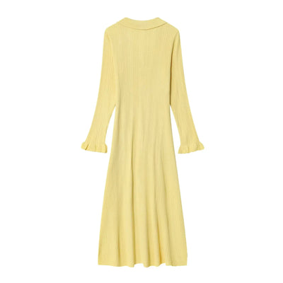 Women French Knitted Dress Autumn Women'S Clothing New Arrival Fashion Long Knit Skirt Elegance Single-Breasted Long-Sleeve Dres