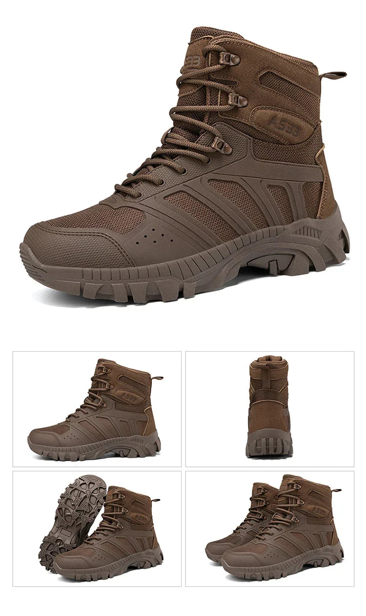 Men's high top hiking boots, sporty and stylish outdoor style, solid color, anti slip and wear-resistant rubber sole