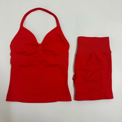 Women Yoga Set Seamless Yoga Longline Strappy Tank Top