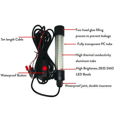 Super Bright LED Underwater Light Lamp AC/DC 12V 1200LM For Submersible Night Fishing Boat Outdoor Lighting Green Lights Lamps