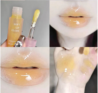 Moisturizing Lip Honey with Pearlescent Glitter - Nourishing Lip Care Oil for a Dewy, Water-Light Shine - Perfect for Stacking a