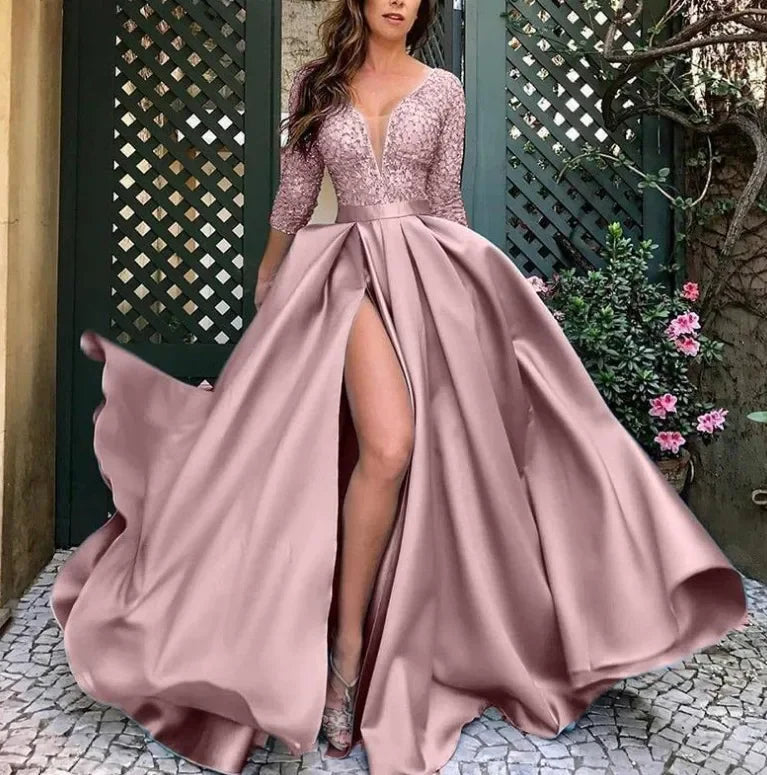 Women's Elegant Evening Party Dresses Luxury Fashionable Long Dresses Trailing Evening Dresses Solid Color Floor-Length Dresses