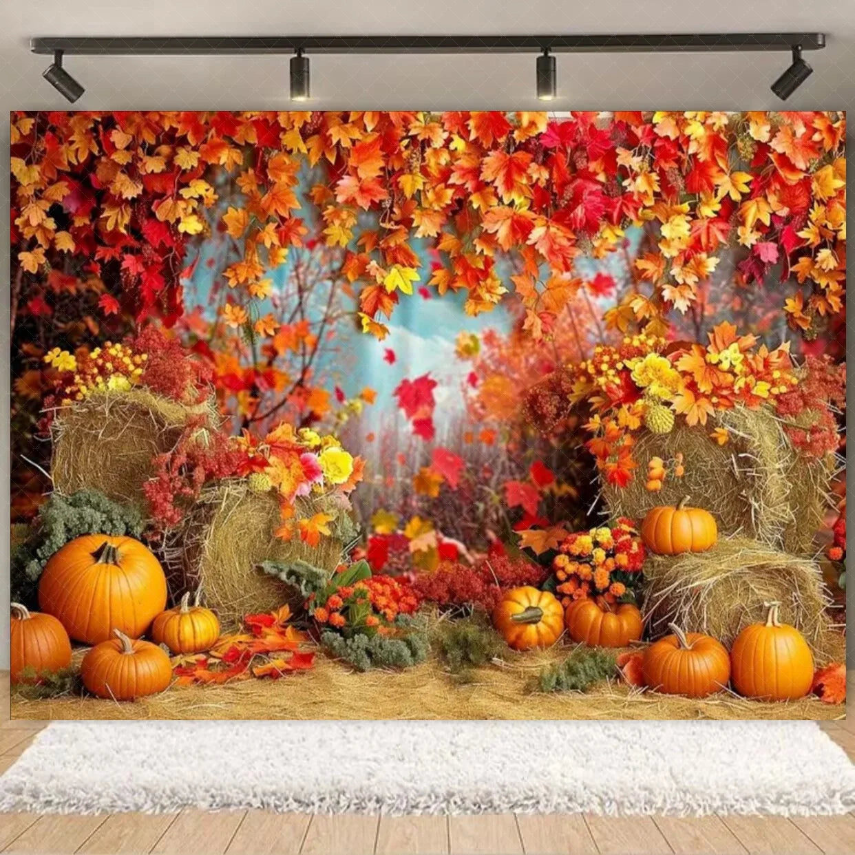 Autumn Harves Happy Thanksgiving Background Pumpkin Turkey Orange Backdrop Banner Party Decorations Supplies Family Party Gifts