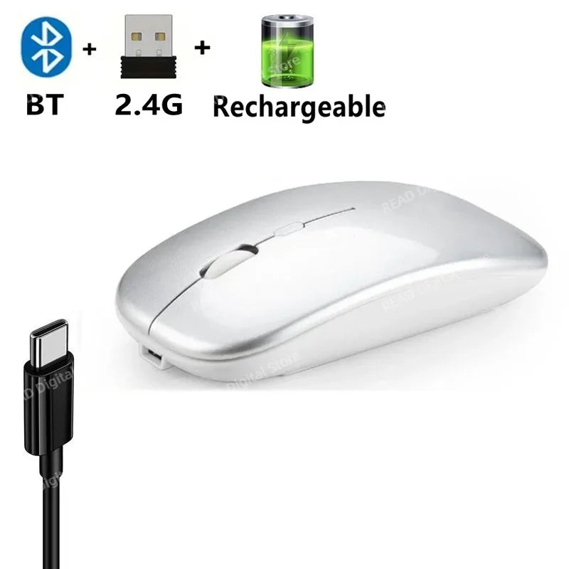 Wireless Mouse Bluetooth-Compatible Gaming Mouse (Dual Mode:BT+2.4Ghz) Ergonomic Rechargeable Mice for PC/Laptop/Macbook  ﻿