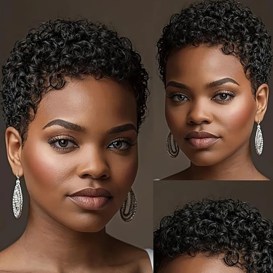 Short Pixie Cut Human Hair Wig Glueless Pixie Curly Wig Brazilian for Women Black Natural Afro Pixie Curls 100% Human Hair Wigs
