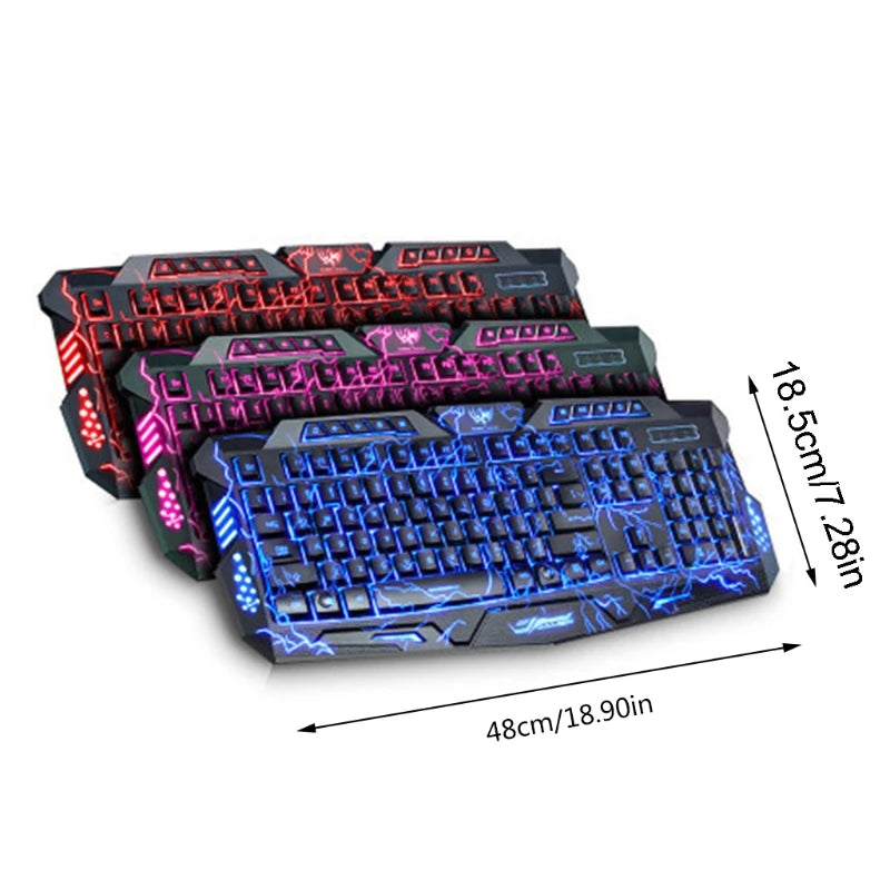 Gaming Keyboard USB Backlit Gaming Keyboard,Letters Glow, 3 Color Crack Backlit,Illumination Keyboard for Game