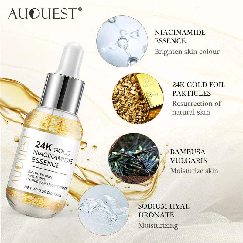 Niacinamide Face Serum 24K Gold Hyaluronic Acid Essence Whitening Dark Spot Corrector Facial Serum Skin Care Products