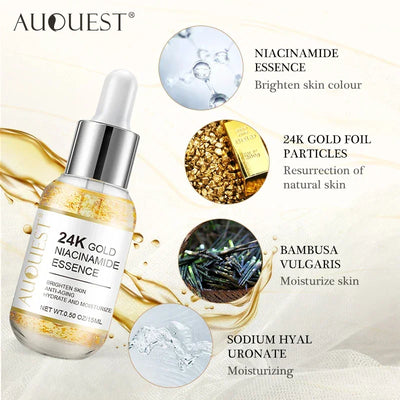 Niacinamide Face Serum 24K Gold Hyaluronic Acid Essence Whitening Dark Spot Corrector Facial Serum Skin Care Products