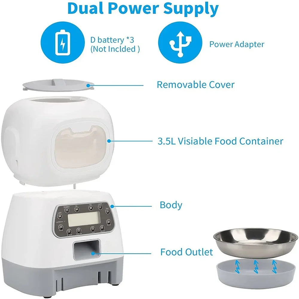 3.5L Automatic Pet Feeder Smart Food Dispenser For Cats Dogs Timer Stainless Steel Bowl Auto Dog Cat Pet Feeding Pet Supplies
