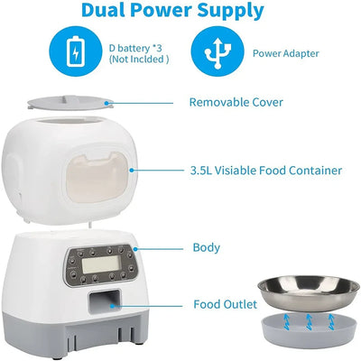 3.5L Automatic Pet Feeder Smart Food Dispenser For Cats Dogs Timer Stainless Steel Bowl Auto Dog Cat Pet Feeding Pet Supplies