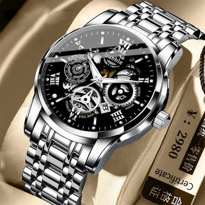Luxury Men's Fashion Watch High-end Light Luxury Multi-functional Quartz Watch Waterproof Roman Hollow Men's Clock Watch