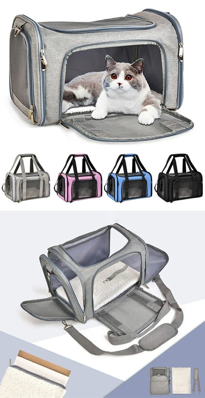 Portable Dog Cat Carrier Bag Soft Side Backpack Pet Carriers Dog Travel Bags Airline Approved Transport  Outgoing Pets Handbag