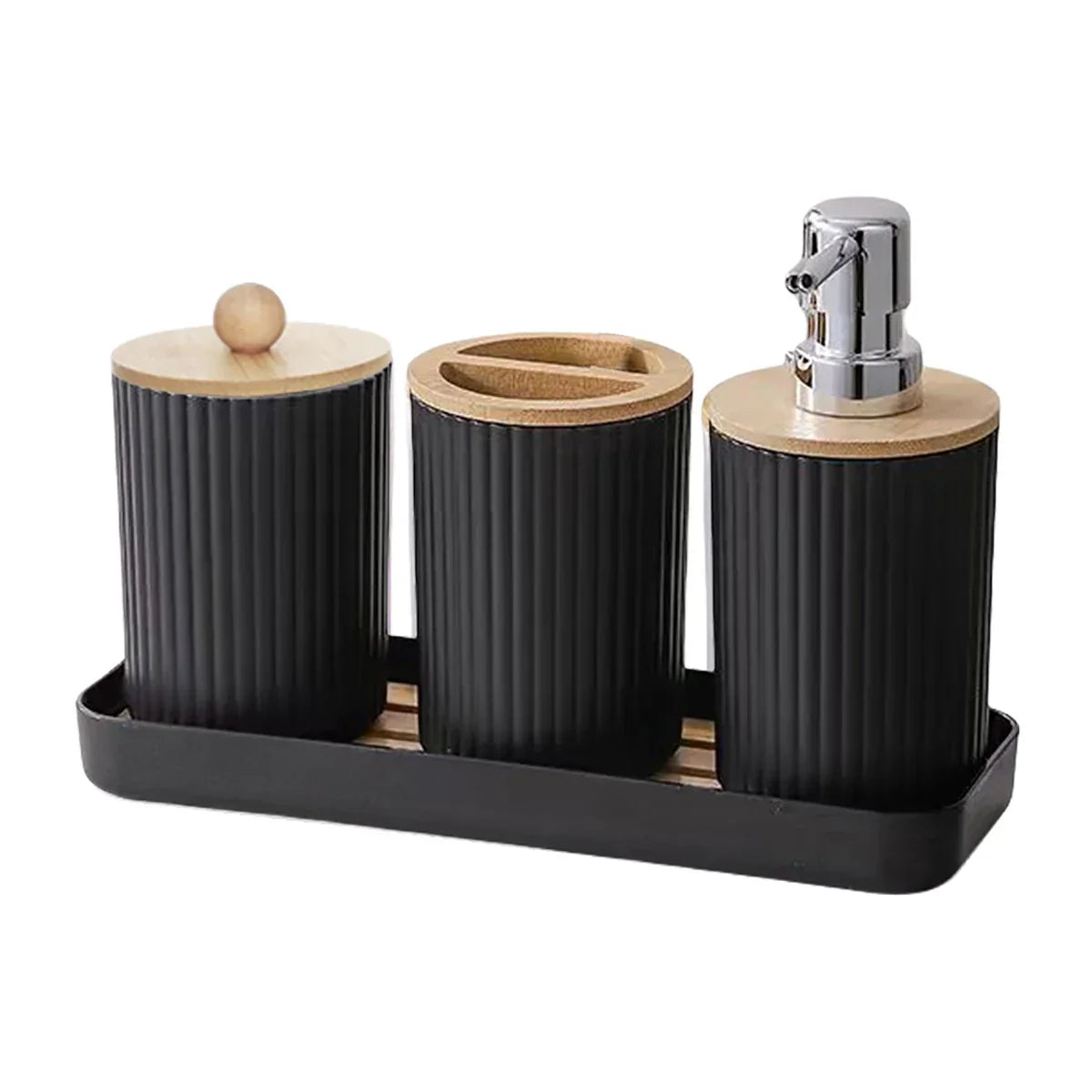 Bathroom Accessories Set Vanity Counter Soap Dispenser Toothbrush Cotton Swab Holder and Tray Set Bathroom Decor Apothecary Jars