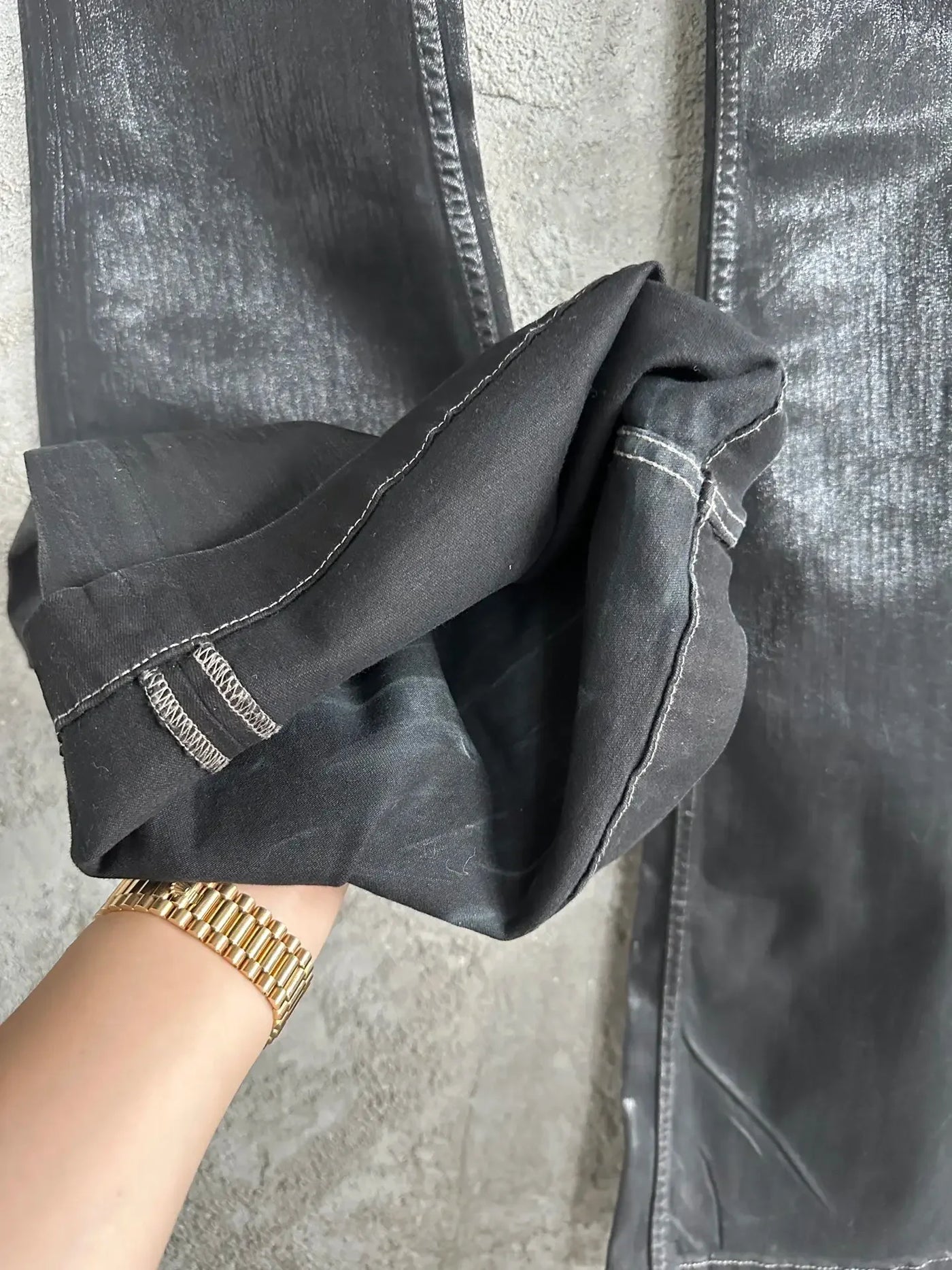 Owen Seak Men Oil wax Denim Jeans Classic Gothic Men's Coated Casual High Street Straight Hip Hop Women Solid Jeans Loose Pants